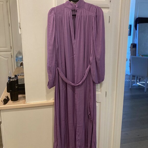 NWT Banana Republic Purple Dress Sz Small Maxi Tea Length Slit Back Long Sleeve - Picture 5 of 9
